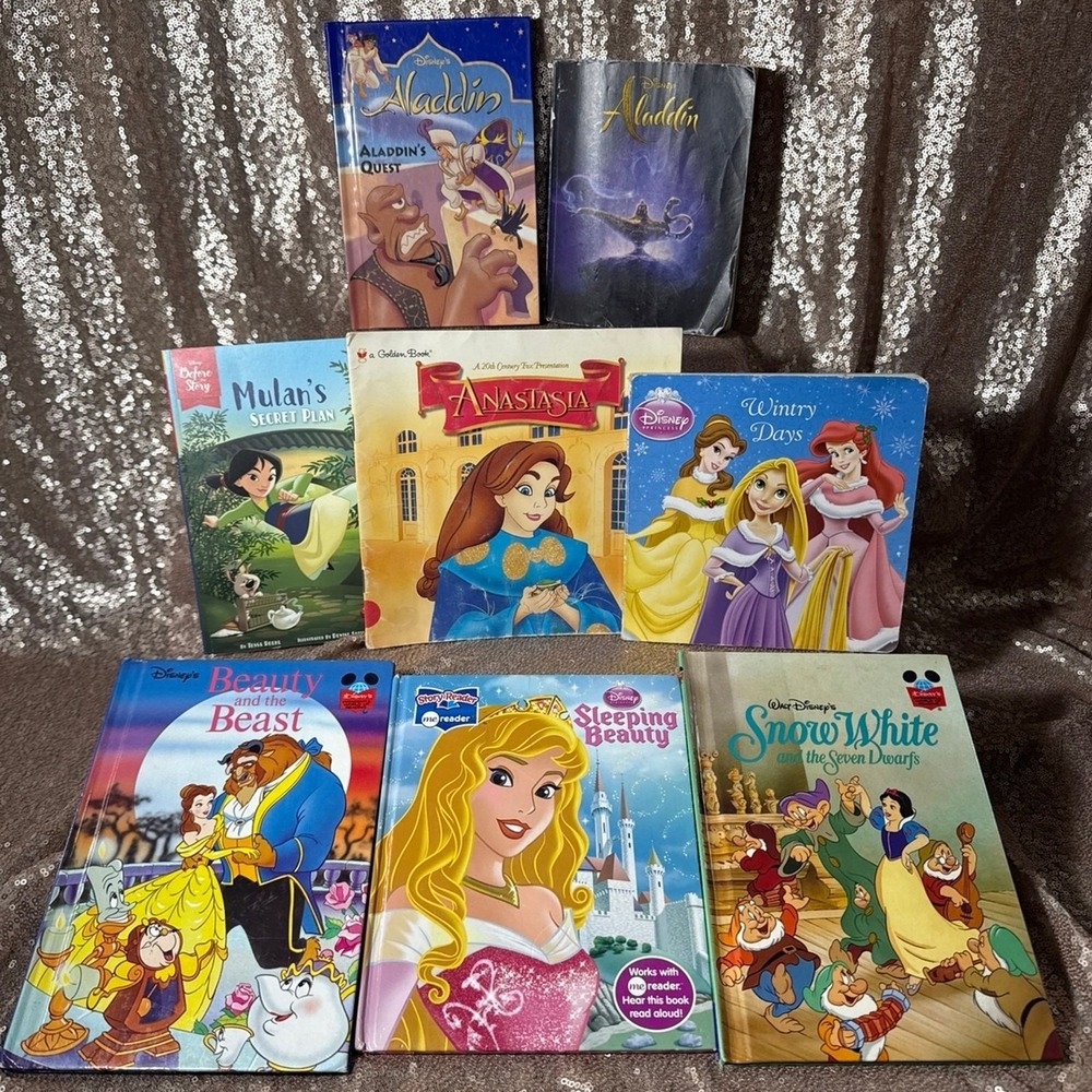 Disney Princess Book Lot Bundle Snow White Beauty & Beast Aladdin Mulan Aurora